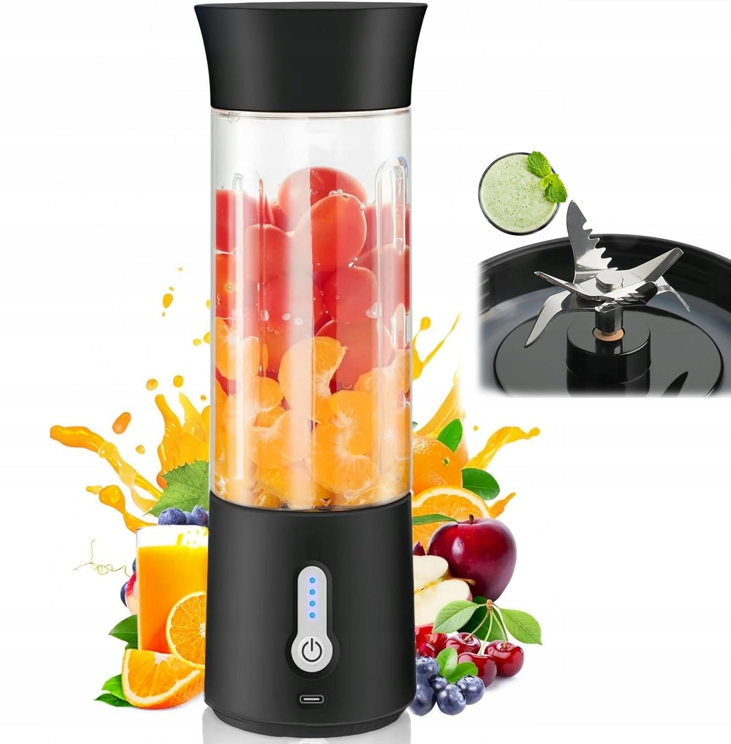 PORTABLE WIRELESS JUICE SQUEEZER WITH 6-POINT STEEL BLADES