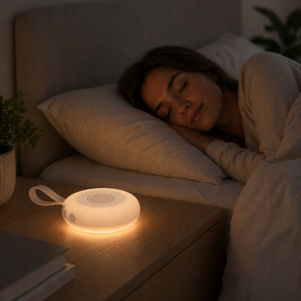 PORTABLE WIRELESS SLEEPING SPEAKER WITH LAMP SMALL WHITE TIMER 3 IN Packaging status original