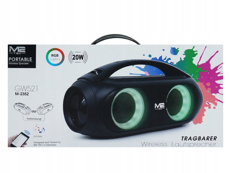 PORTABLE WIRELESS SPEAKER BOOMBOX M2 TEC STEREO 20W LED RGB IPX5 Brand M2 TEC