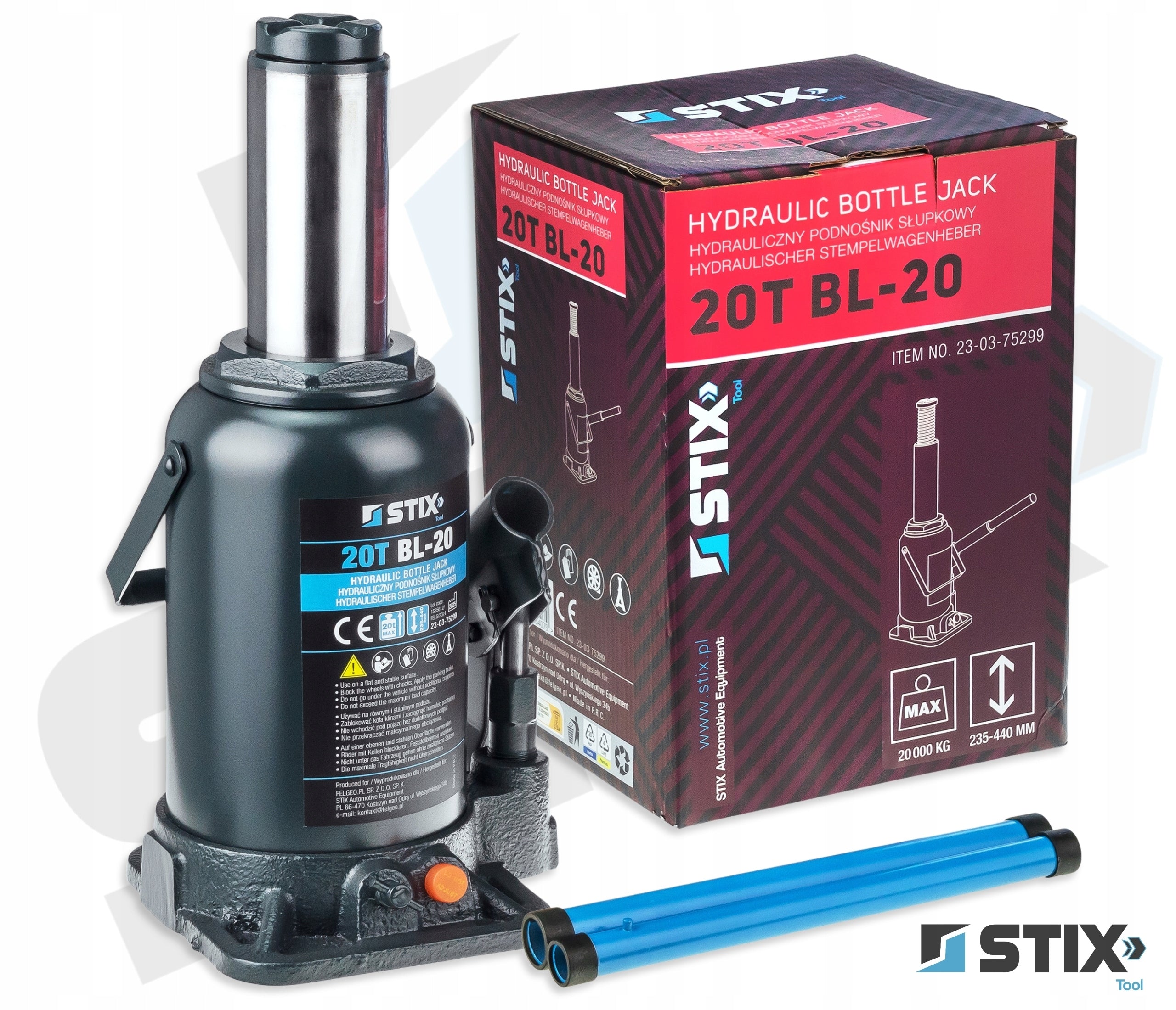 POST LIFT 20T 235-460mm BOTTLE TWO-STAGE LEVER BL-20 STIX Manufacturer code 23-03-75299