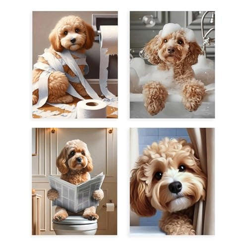 POSTER DOG BATHROOM WALL ART ON CANVAS FUNNY GIFT 4 PCS. Brand no brand