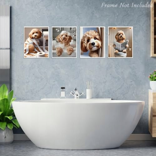 POSTER DOG BATHROOM WALL ART ON CANVAS FUNNY GIFT 4 PCS. Manufacturer code SWC5908151778173