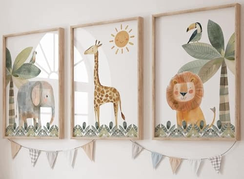POSTERS ANIMALS SAFARI FOR CHILDREN SET OF 3 PCS WITHOUT FRAME DECORATION Brand no brand