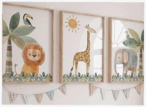 POSTERS ANIMALS SAFARI FOR CHILDREN SET OF 3 PCS WITHOUT FRAME DECORATION