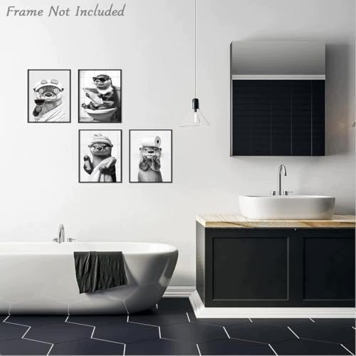 POSTERS OTTER BATHROOM RETRO BLACK AND WHITE SET OF 4 PIECES GIFT Manufacturer code Nieoznaczona