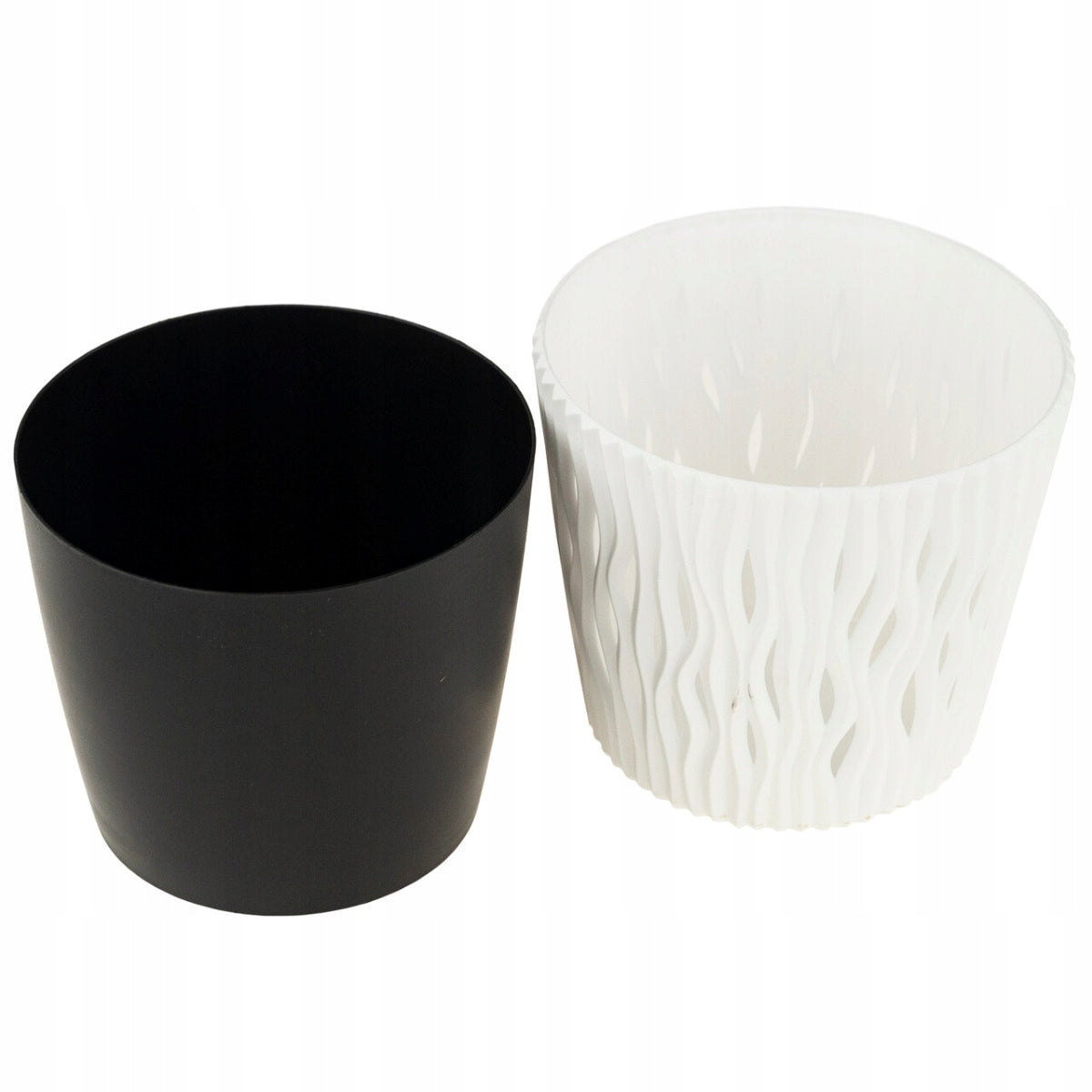 POT DECORATIVE COVER OPENWORK 16CM SANDY ROUND WHITE WITH INSERT Color white black