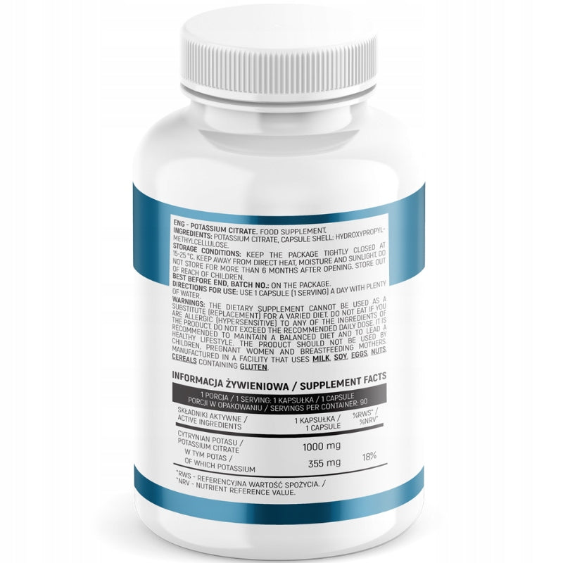 POTASSIUM Citrate 1000mg 90 Caps BLOOD PRESSURE Muscle Heart | INSPORT Expiration date at least 3 months from the date of purchase