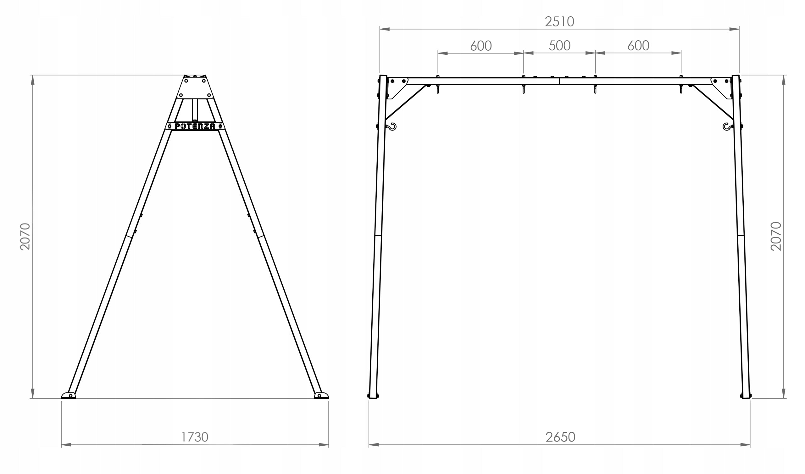 POTENZA Garden swing for children metal frame GALVANIZED Polish Seat width 266 cm