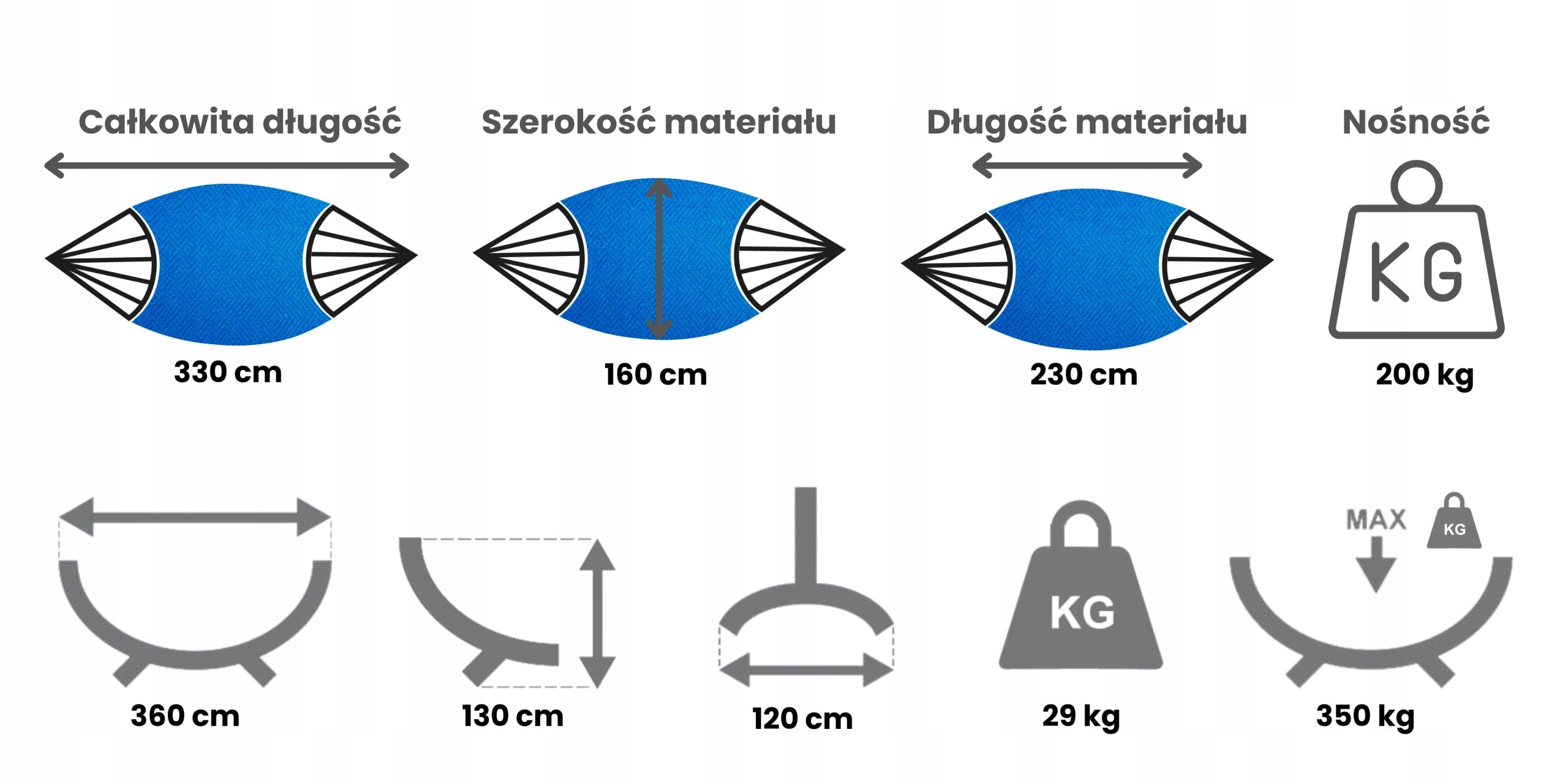 POTENZA Steel frame Titanium 350kg + Garden hammock 2os Colombian Merida Total length 360 cm