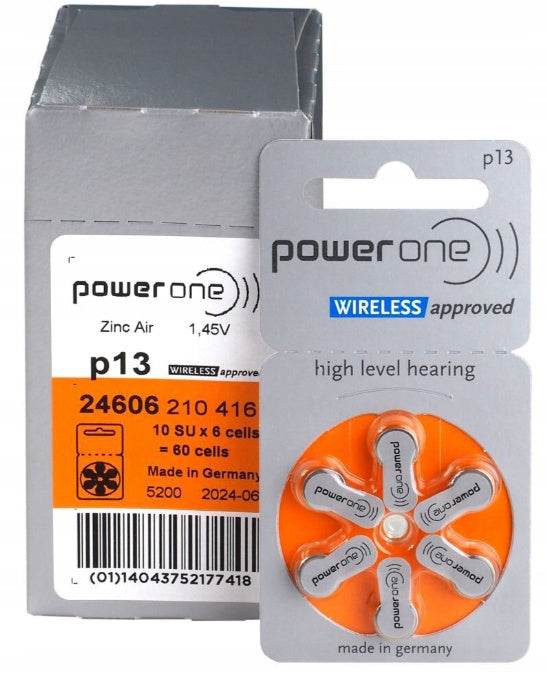 POWER ONE WIRELESS 13 Hearing Aid Batteries V13 60 Pack Packaging status original