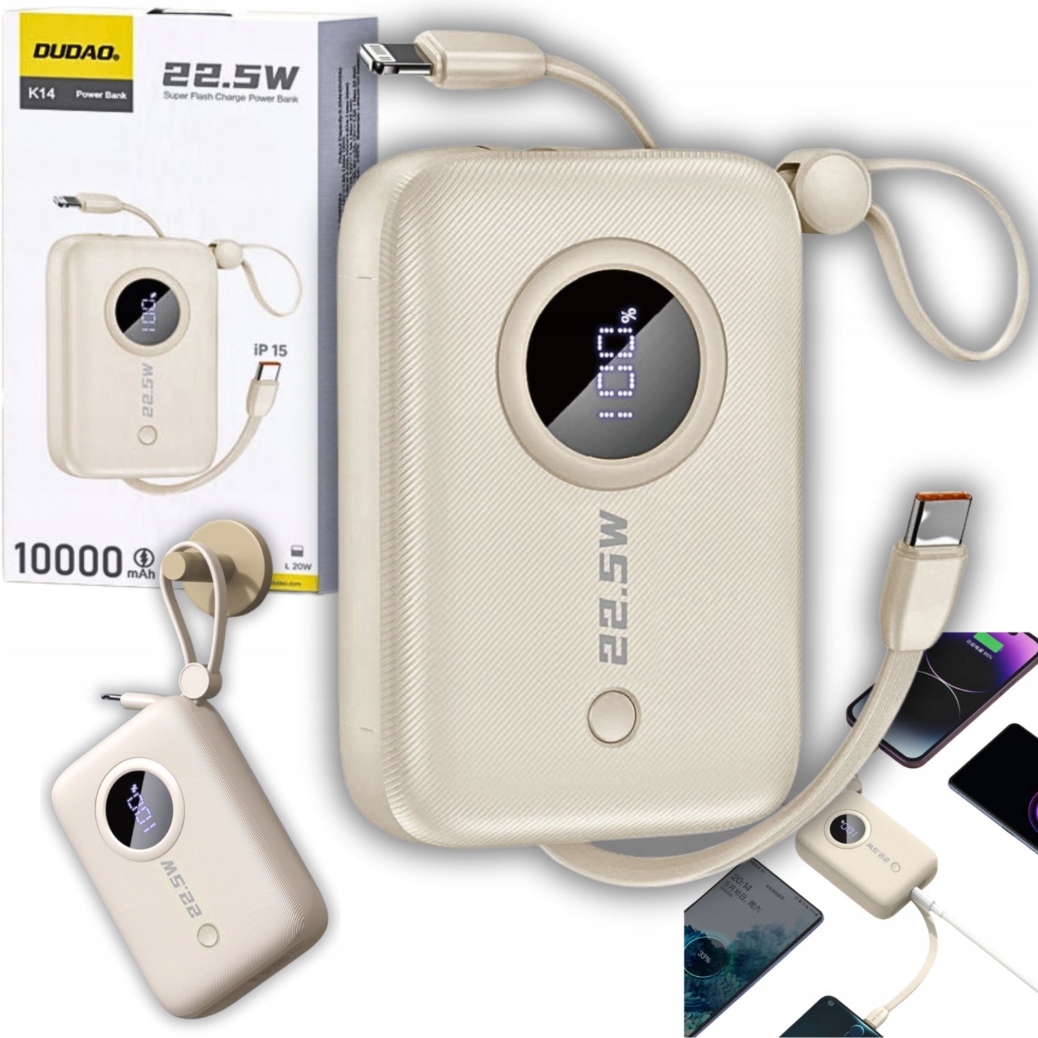 POWERBANK 10000mAh FAST 22,5W WITH USB C CABLES IPHONE + 30W CABLE FREEBIE
