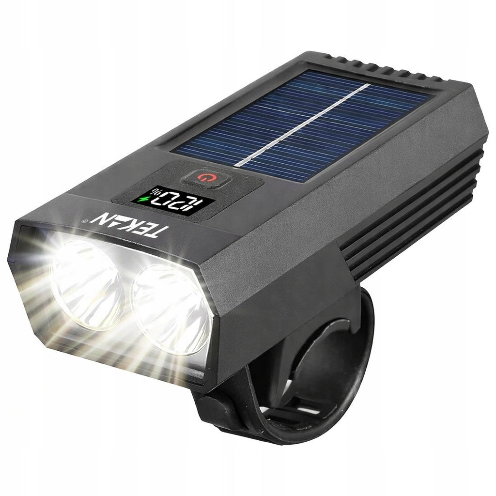 POWERFUL 2x LED FRONT SOLAR BIKE LIGHT FOR USB-C BATTERY 3 MODES