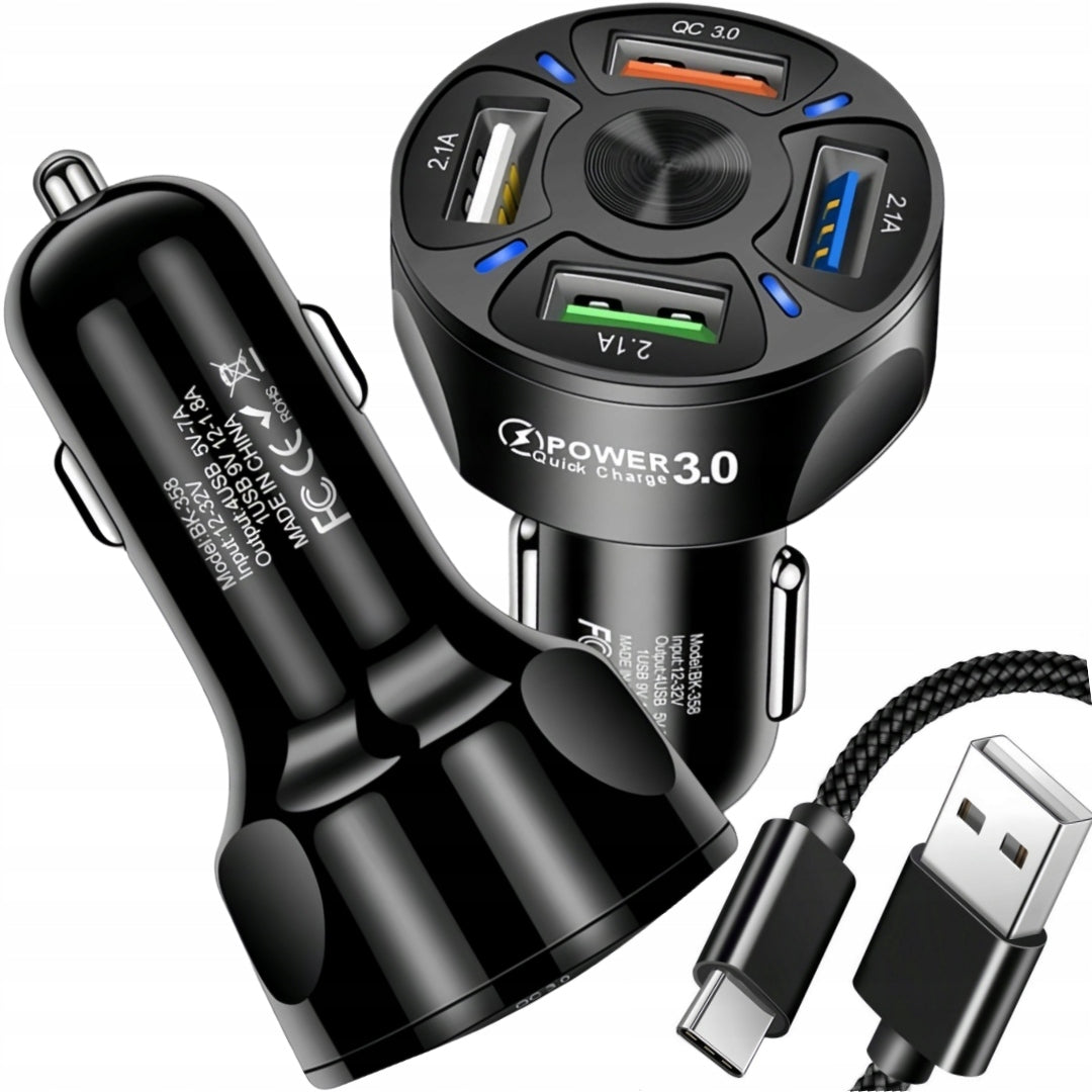 POWERFUL 4x USB PD QC 3.0 FAST CAR CHARGER FOR PHONE + CABLE Manufacturer code 4x USB PD QC 3.0 12-32v