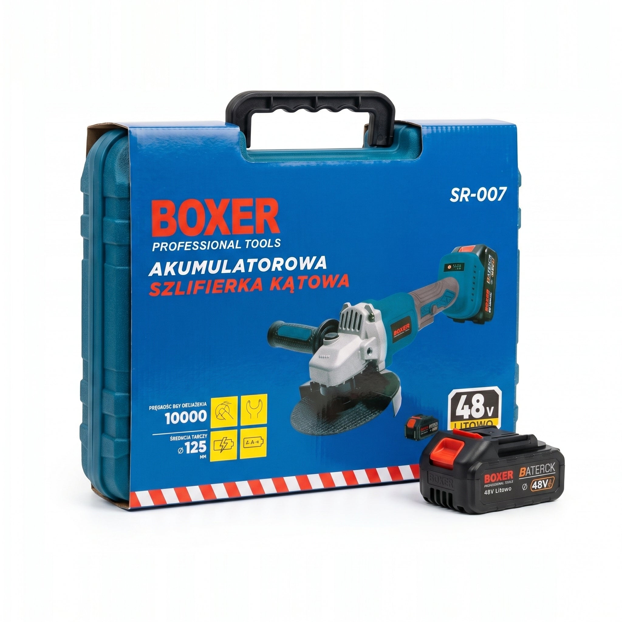 POWERFUL ANGLE GRINDER Cordless BOXER 5Ah 125mm Case + 2 x AKU 48V Brand Boxer