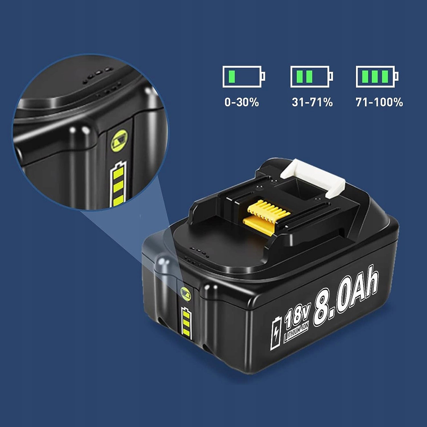 POWERFUL BATTERY 18V 8AH LED INDICATOR FOR MAKITA BL1850 BL1860B Series 191A24-4
