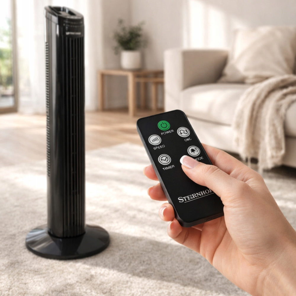 POWERFUL COLUMN FAN STANDING FLOOR FAN ADJUSTABLE SILENT REMOTE CONTROL Dominant color black