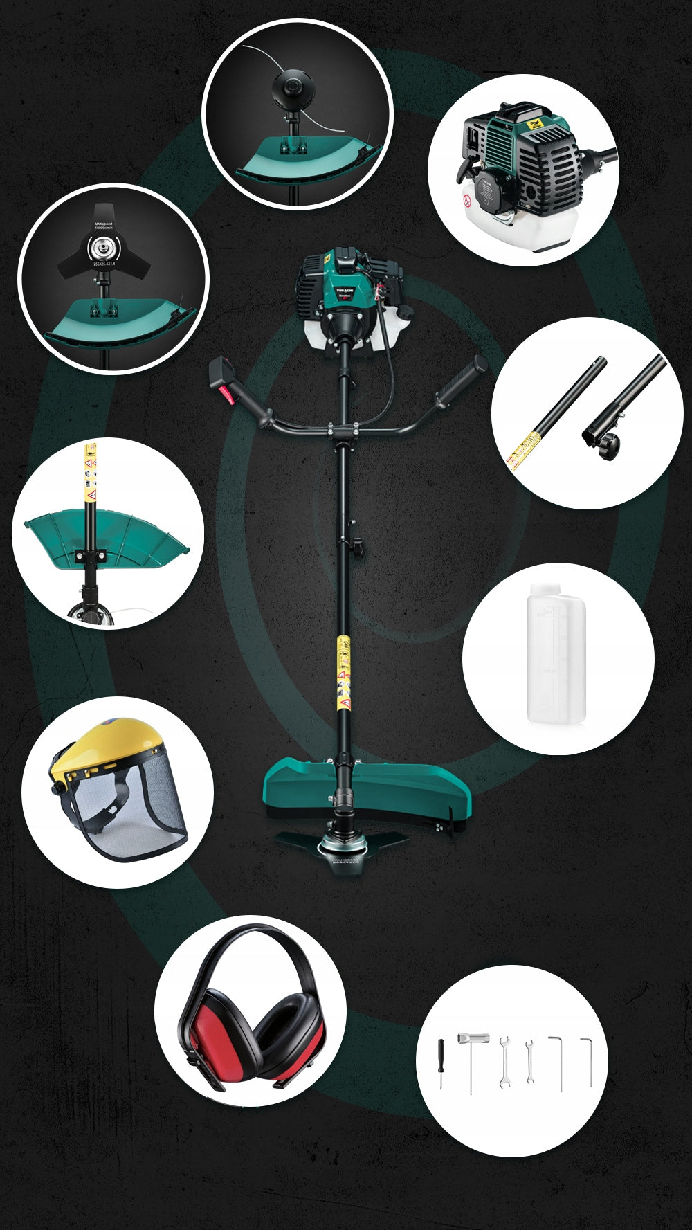 POWERFUL COMBUSTION SCYTHE FOR GRASS TRIMMER PRO 53cm3 BRUSH CUTTER LARGE SET Model Banshee 52