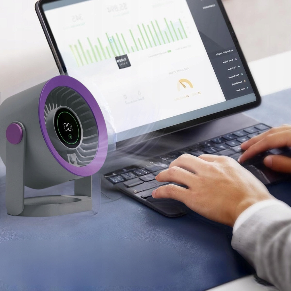 POWERFUL DESK FAN HOME Mini TABLE FAN QUIET USB-C LCD Model SKW3421