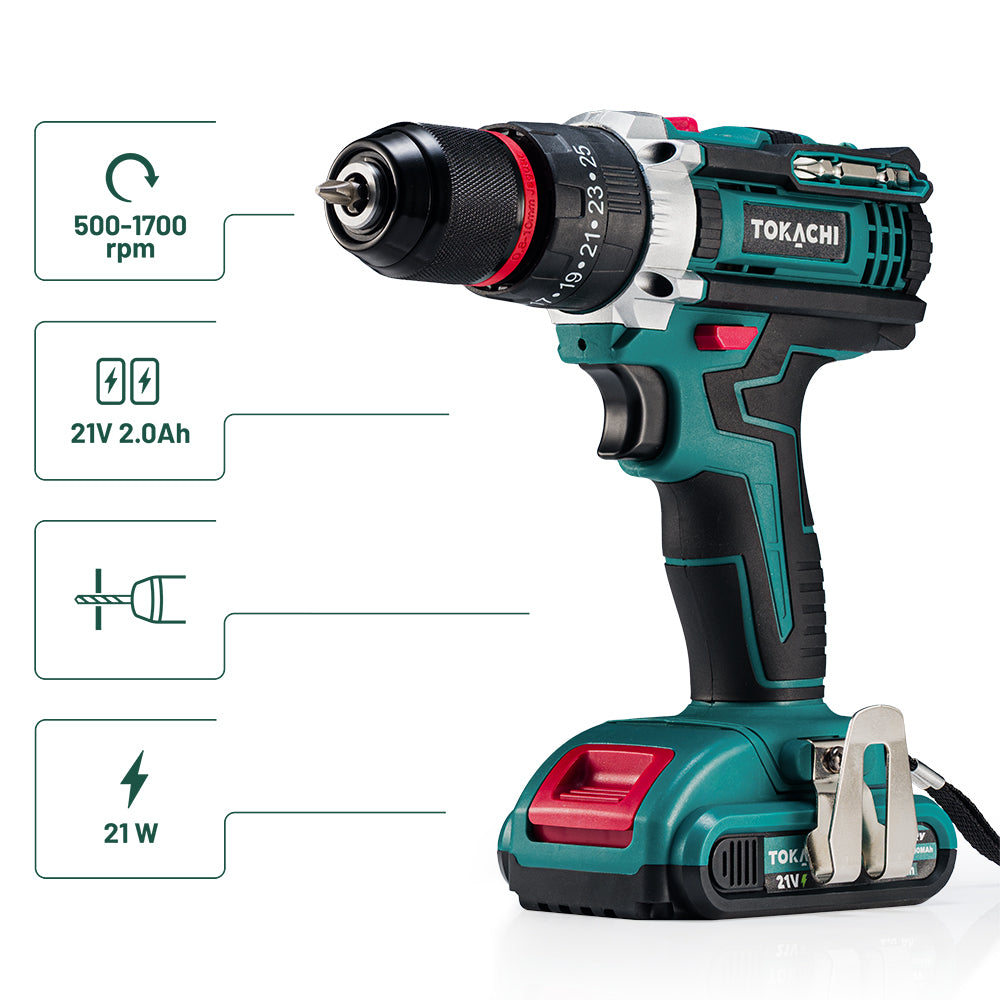 POWERFUL DRILL CORDLESS IMPACT DRIVER 2xAKU DRILL 21V SUITCASE Brand Tokachi