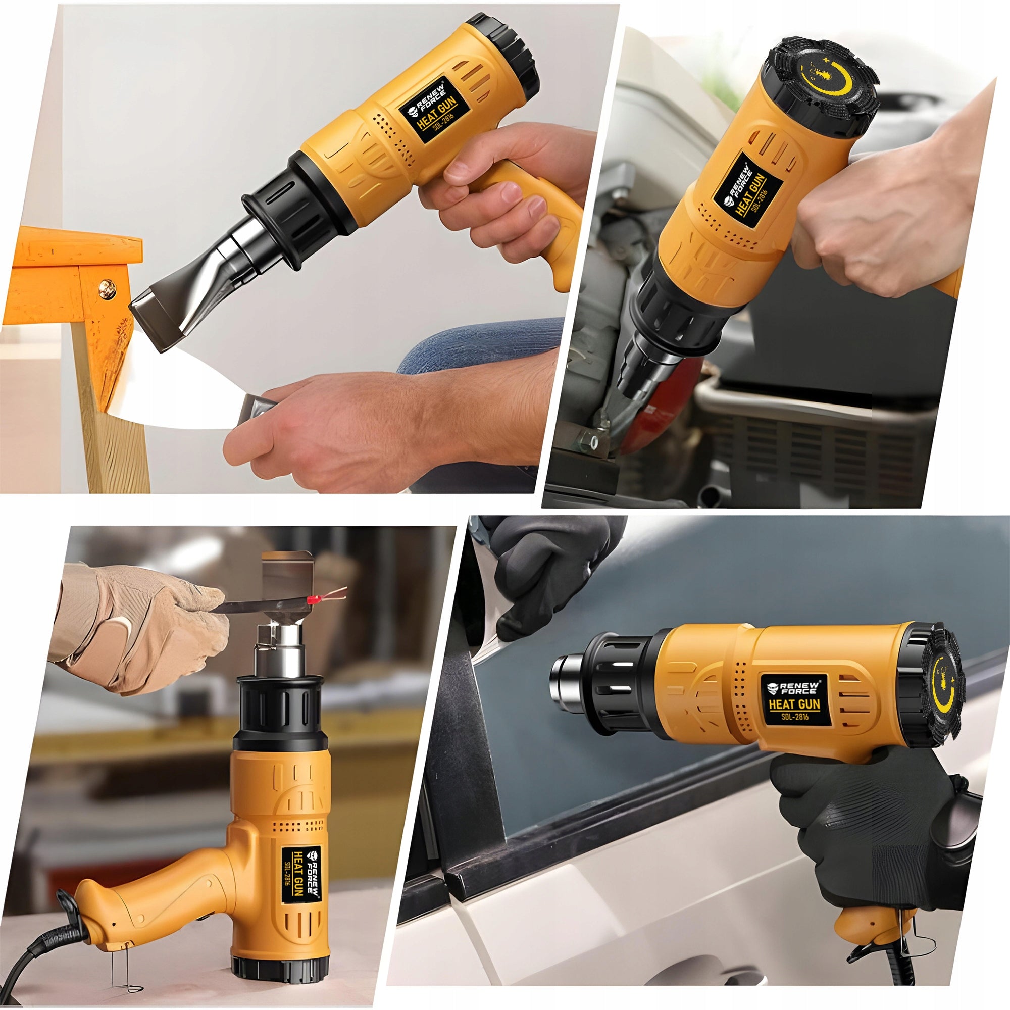 POWERFUL ELECTRIC HEAT GUN WITH ADJUSTABLE LCD 2 GEARS 50 - 650 °C + 4 NOZZLES Manufacturer code REGULACJA POKRĘTŁEM WYSOKA DUŻA MOC SOLIDNA