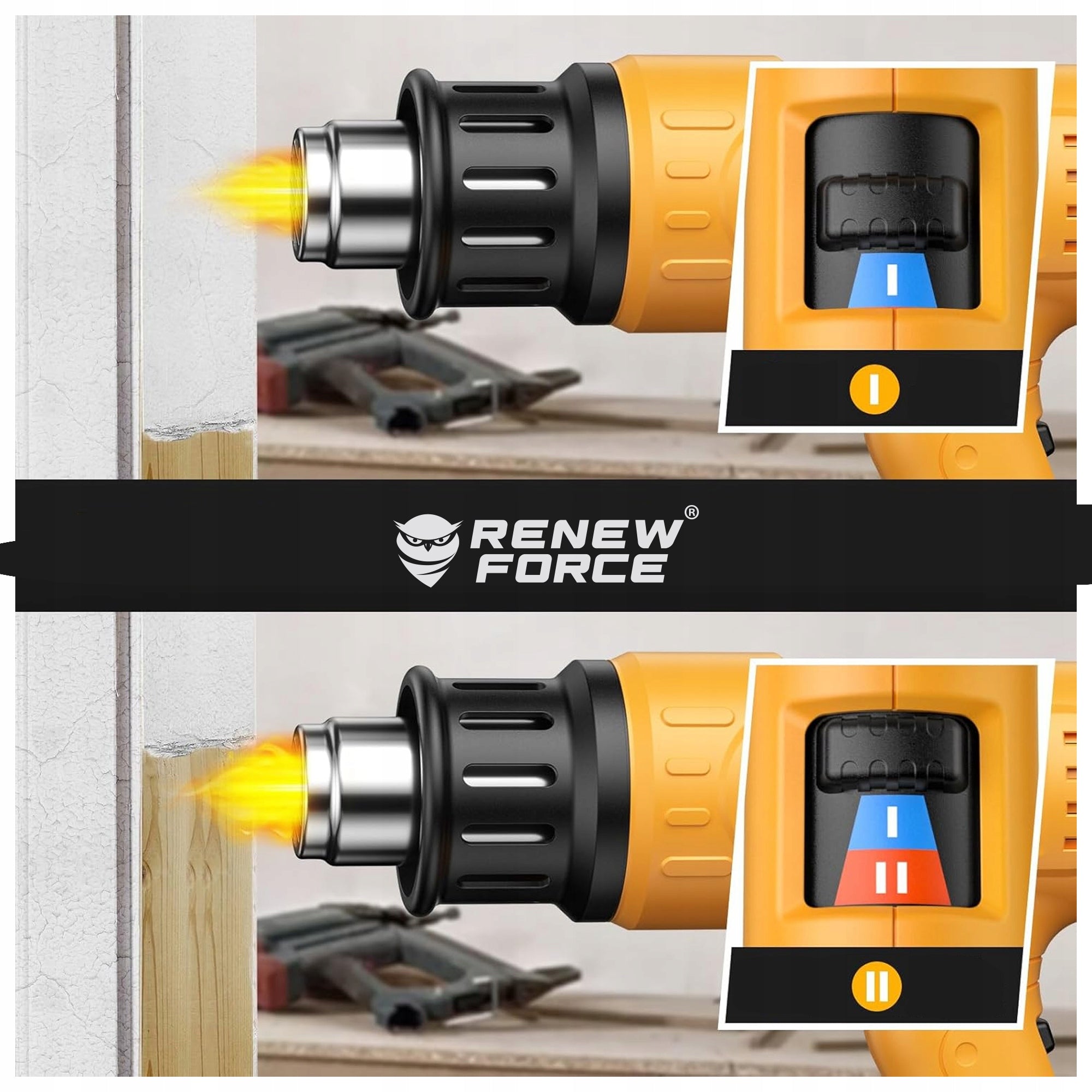 POWERFUL ELECTRIC HEAT GUN WITH ADJUSTABLE LCD 2 GEARS 50 - 650 °C + 4 NOZZLES Series SDL-868