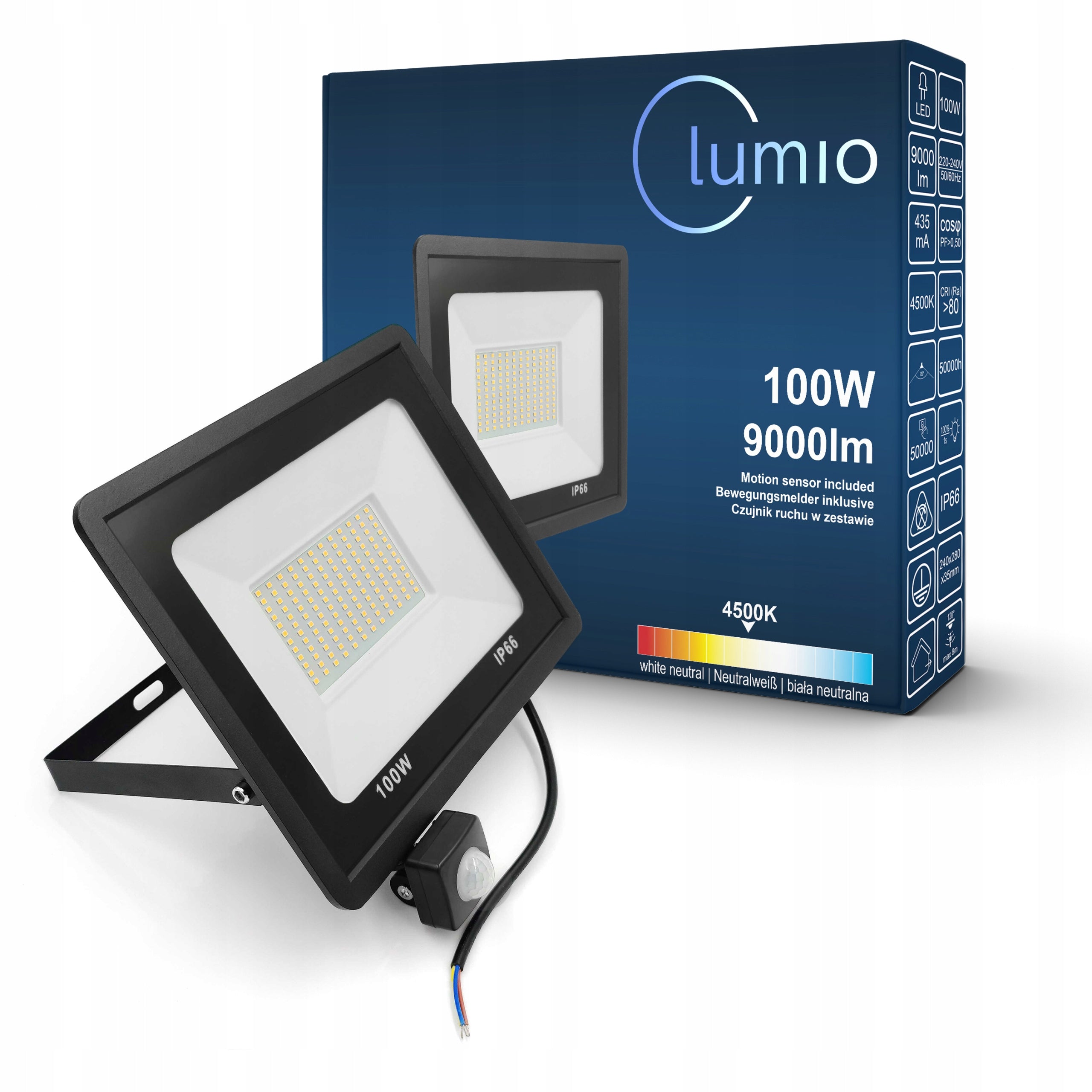 POWERFUL HALOGEN LED 100W FLOODLIGHT WITH DUSK MOTION SENSOR 9000lm SLIM