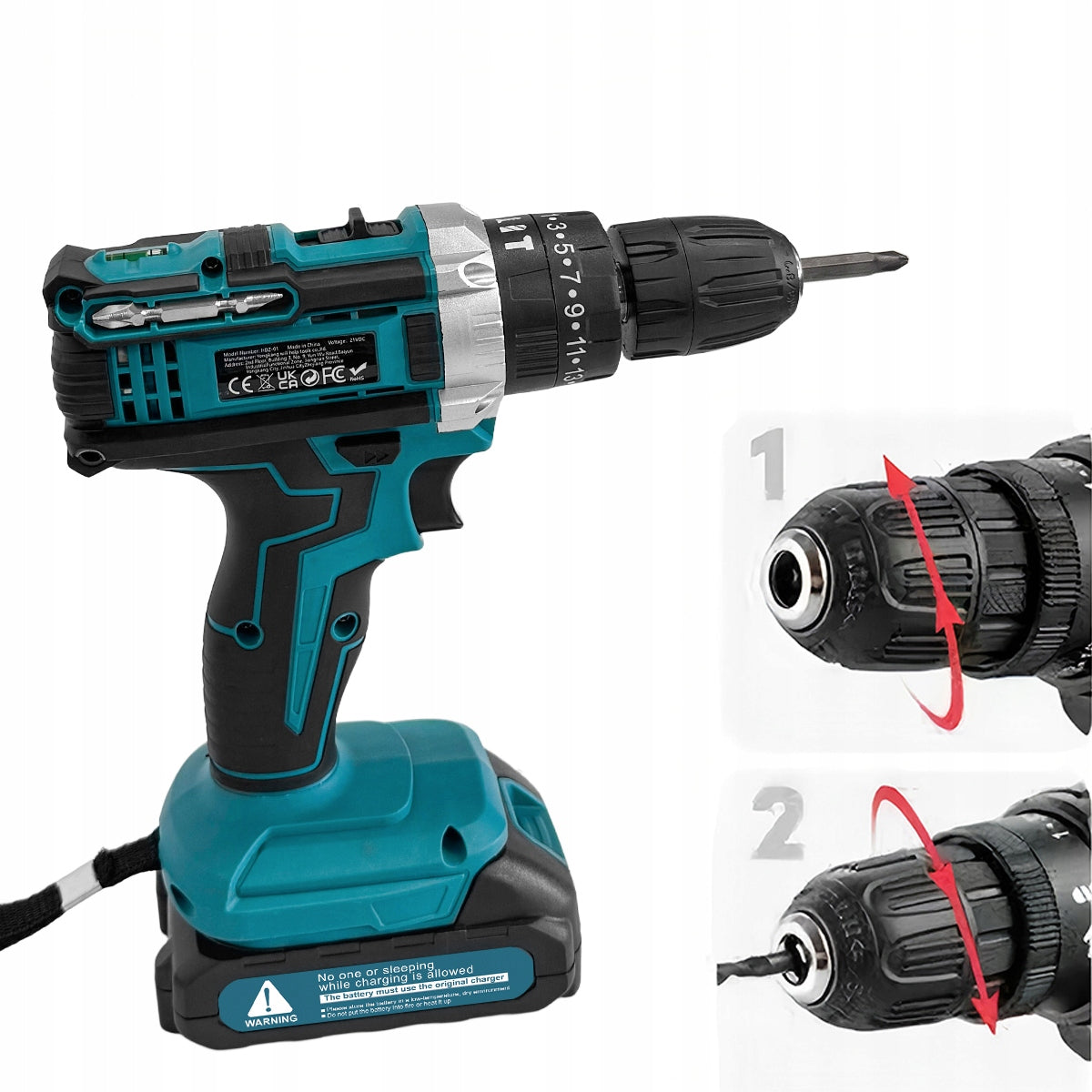 POWERFUL HAMMER CORDLESS DRILL 21V 2X AKU CASE SET Motor type brushless motor