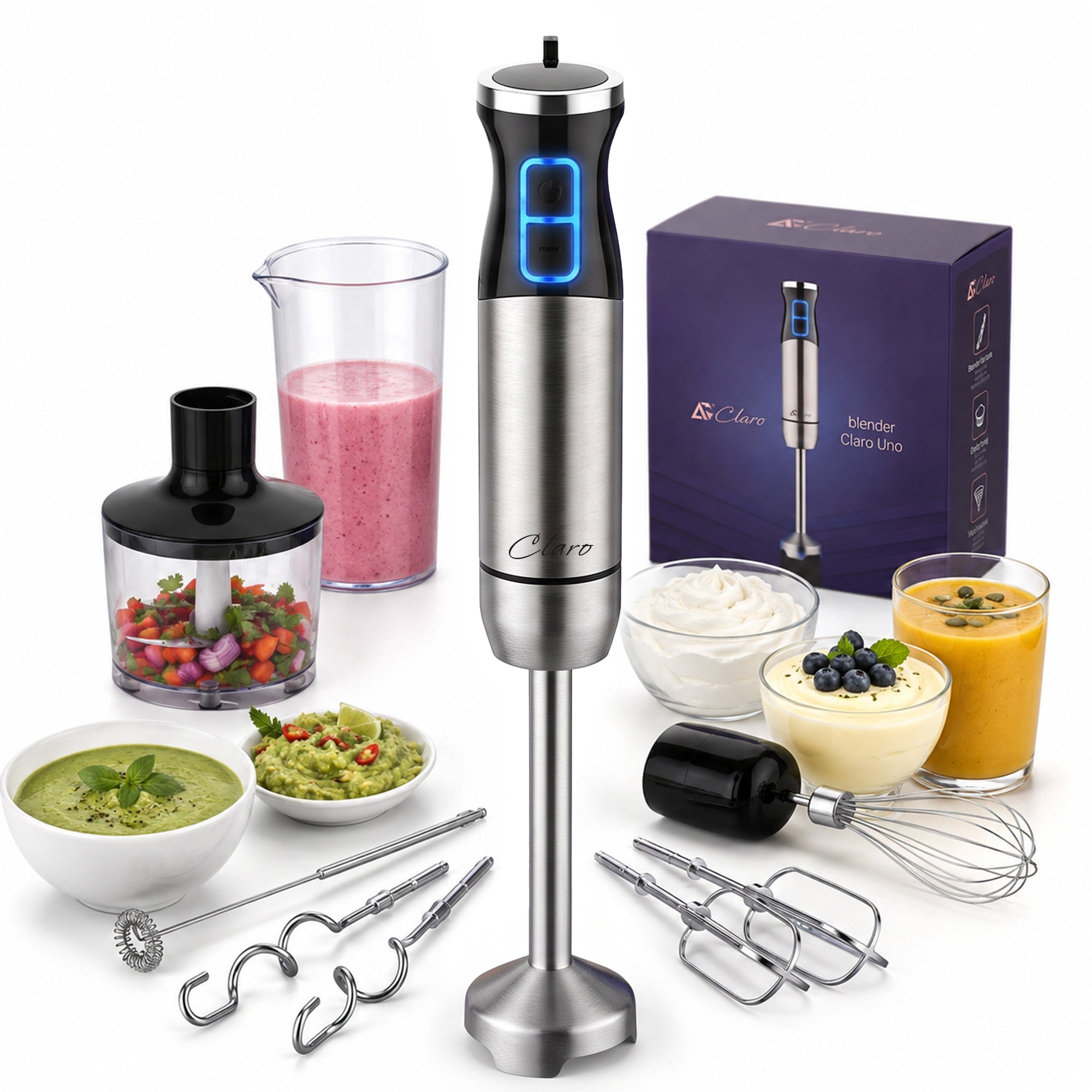 POWERFUL HAND BLENDER 1800W Claro Uno MULTIFUNCTIONAL TURBO MIXER 24 LEVELS