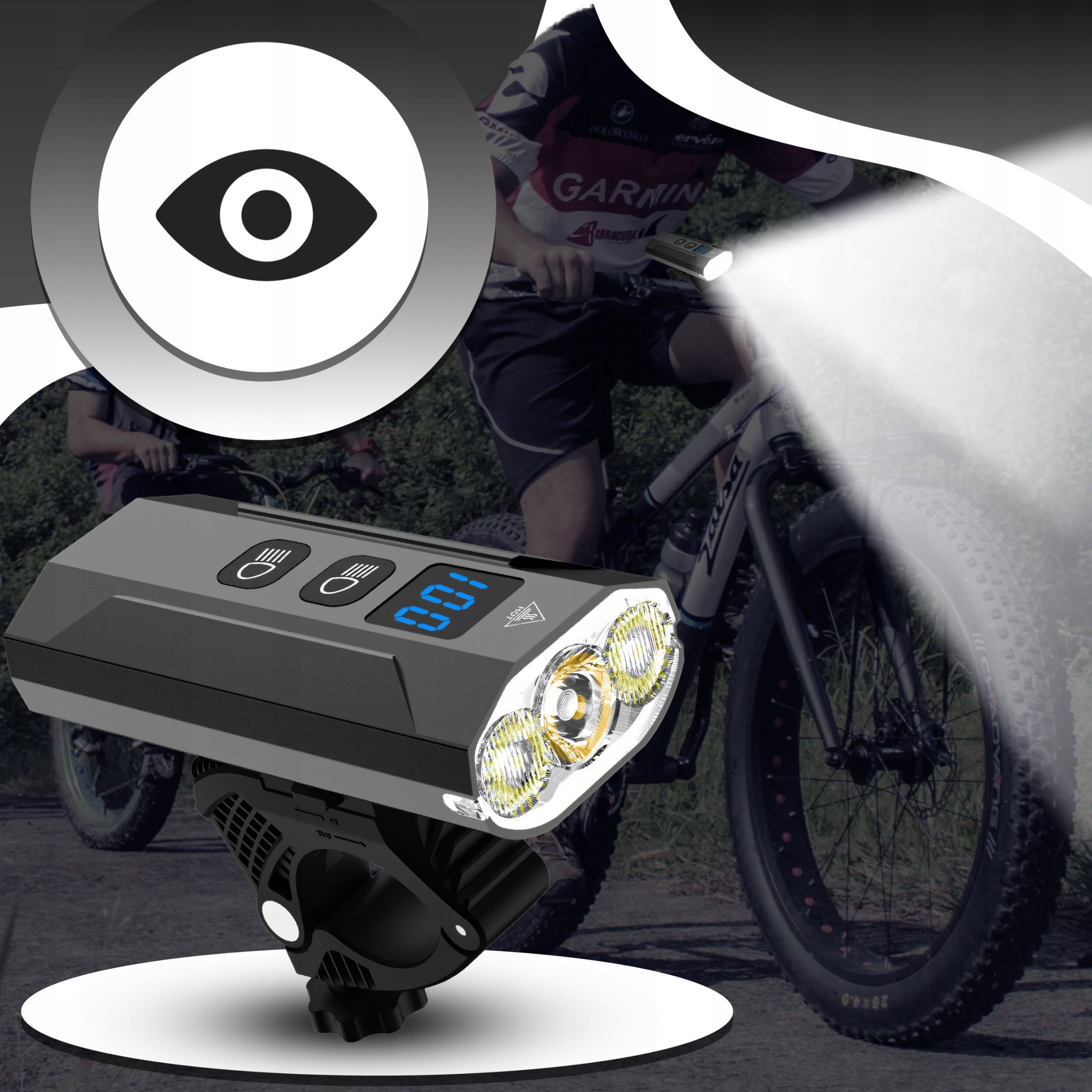 POWERFUL LED BIKE LIGHT 1300LM FLASHLIGHT 2500mAh FRONT + REAR POWERBANK Brand RETOO