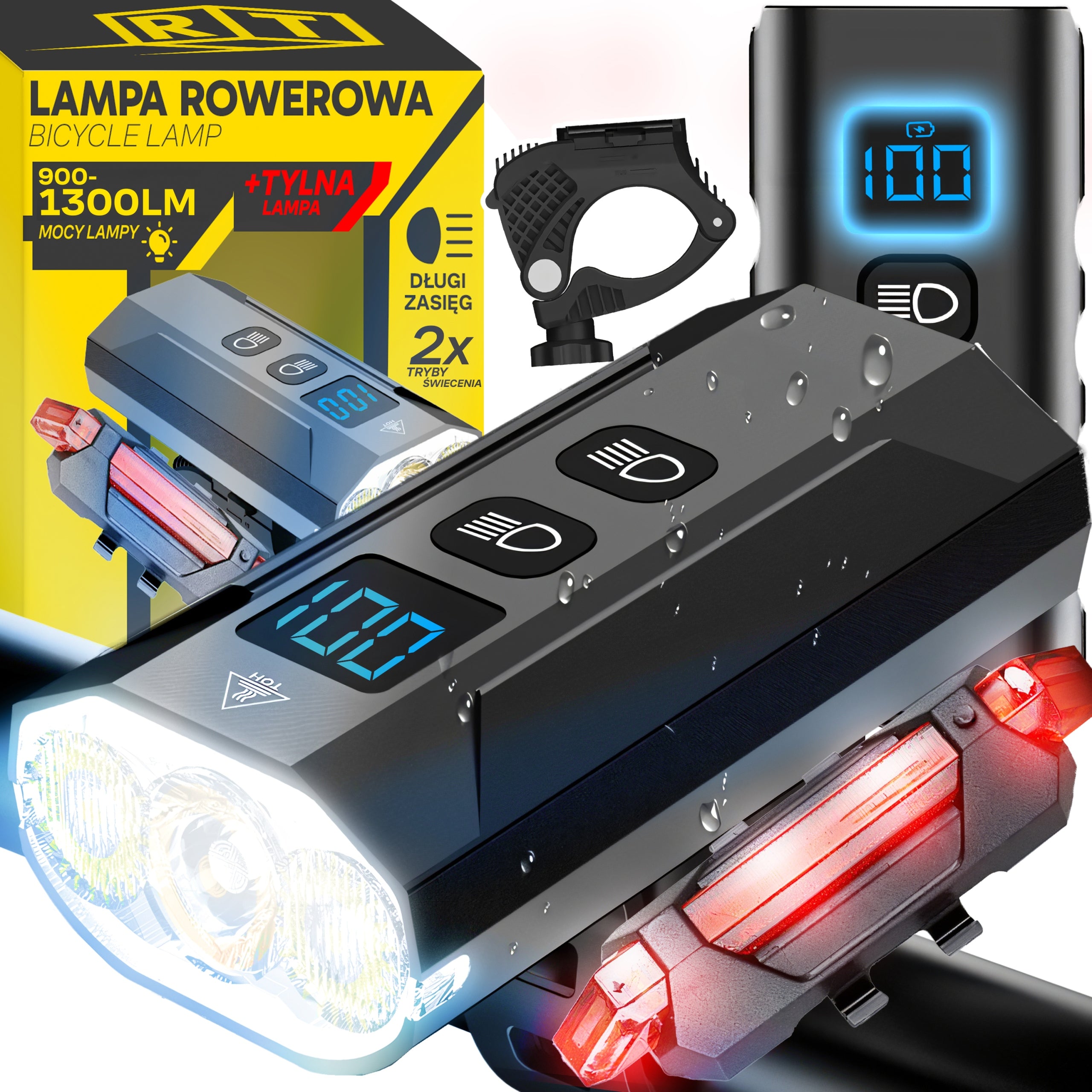 POWERFUL LED BIKE LIGHT 1300LM FLASHLIGHT 2500mAh FRONT + REAR POWERBANK