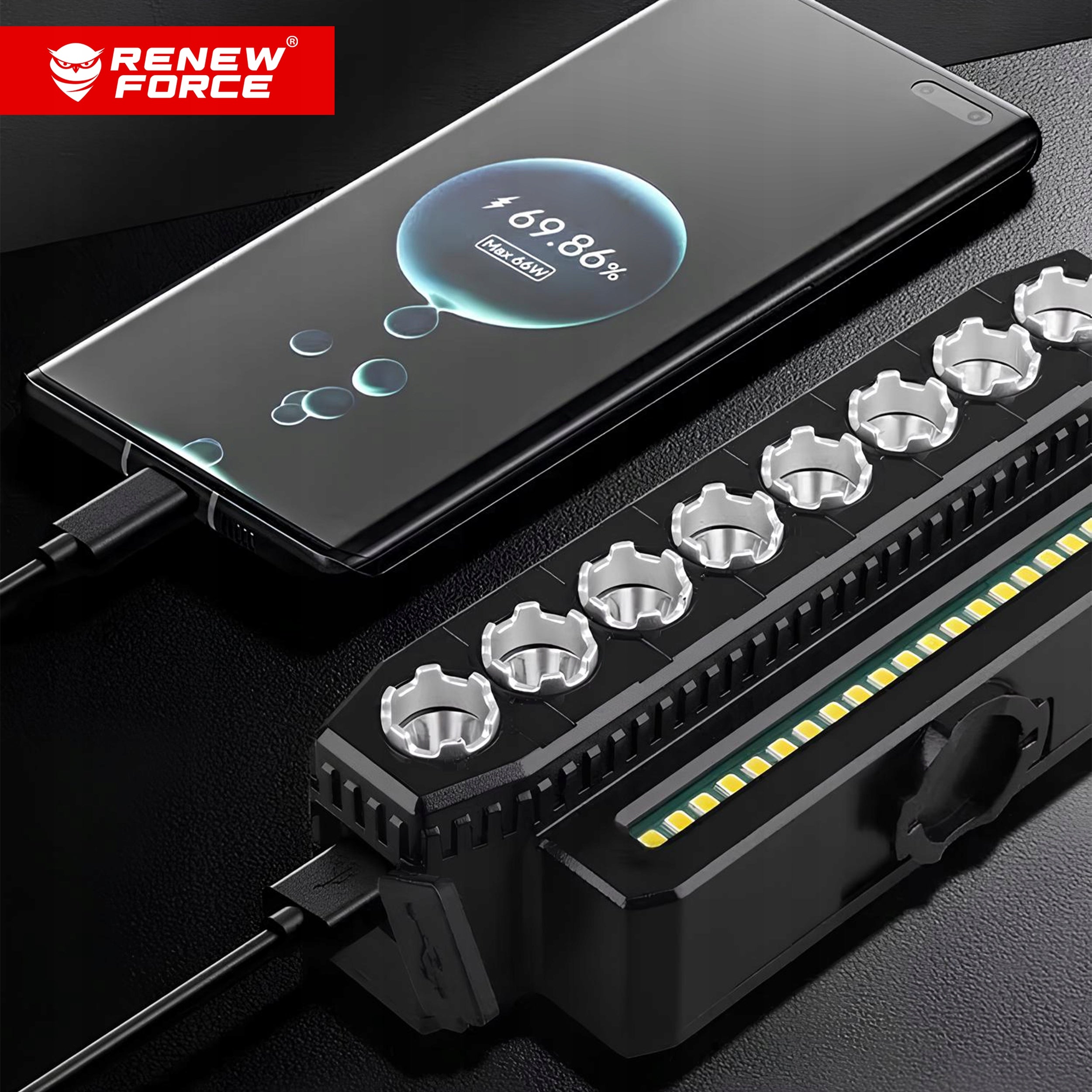 POWERFUL LED BIKE LIGHT 4000mAh FRONT LIGHT USB-C WATERPROOF +BELL Kind front-facing