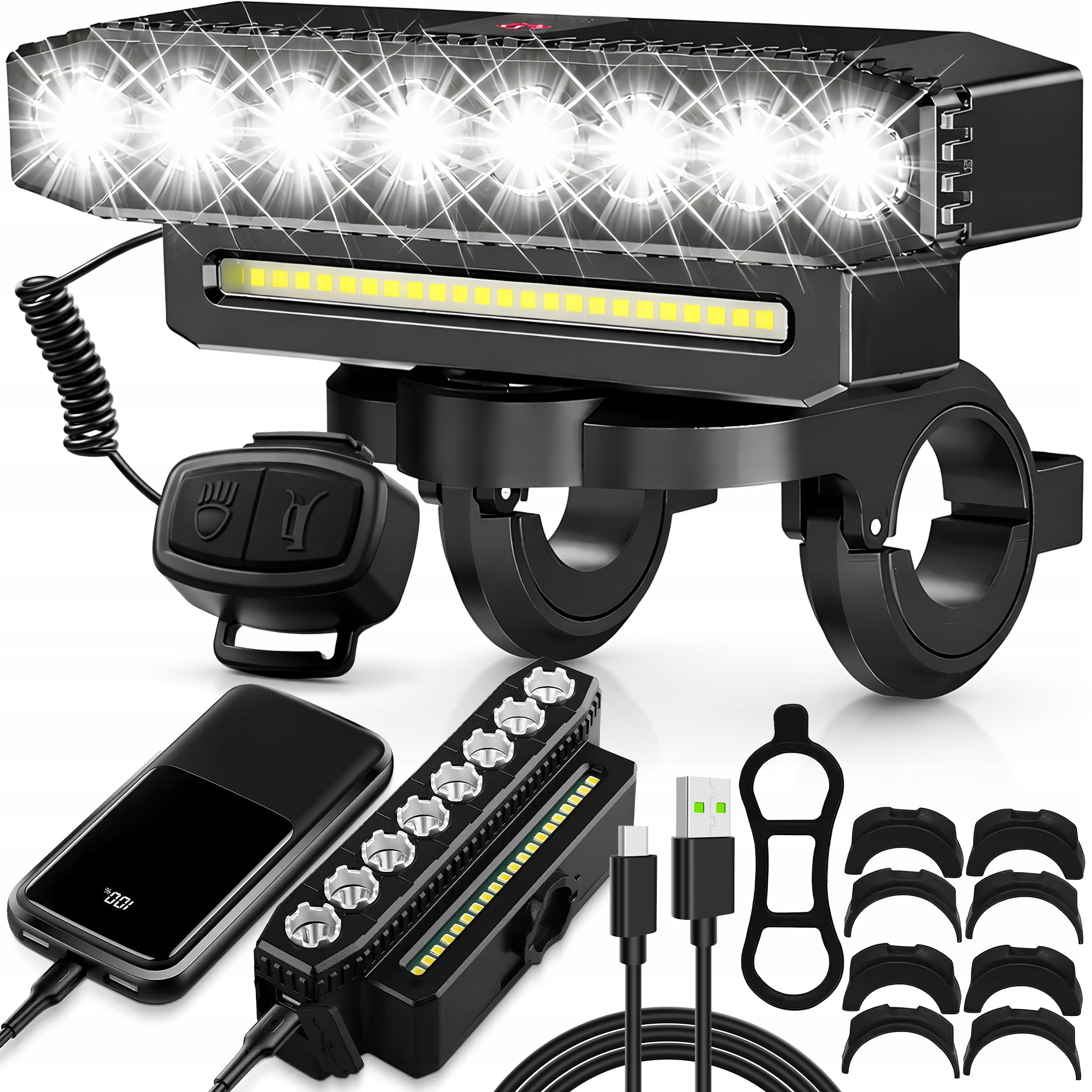 POWERFUL LED BIKE LIGHT 4000mAh FRONT LIGHT USB-C WATERPROOF +BELL