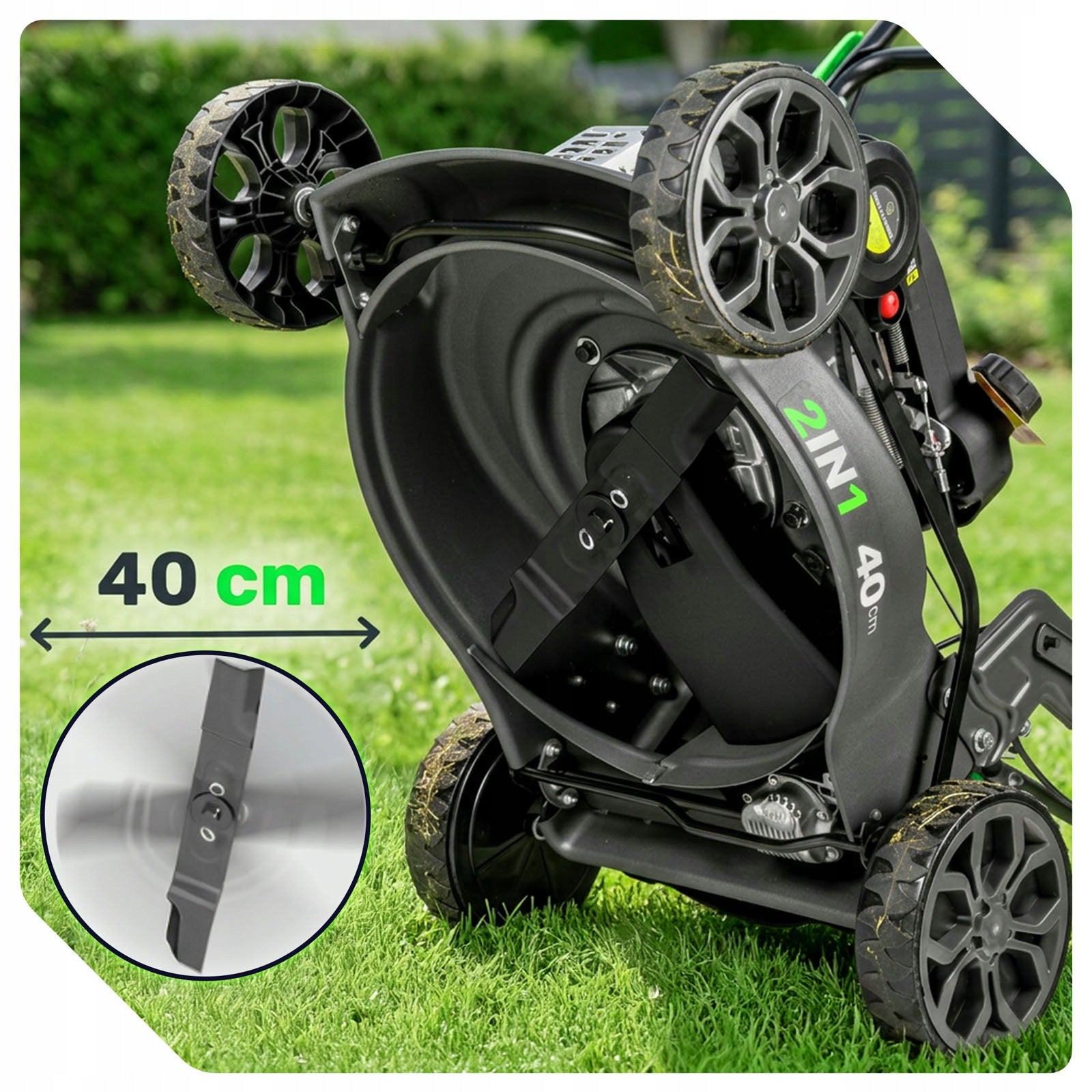 POWERFUL PETROL MOWER 3KM DRIVE ENGINE OHV+OIL 45L HEIGHT ADJUSTMENT 2IN1 Mowing width 40 cm