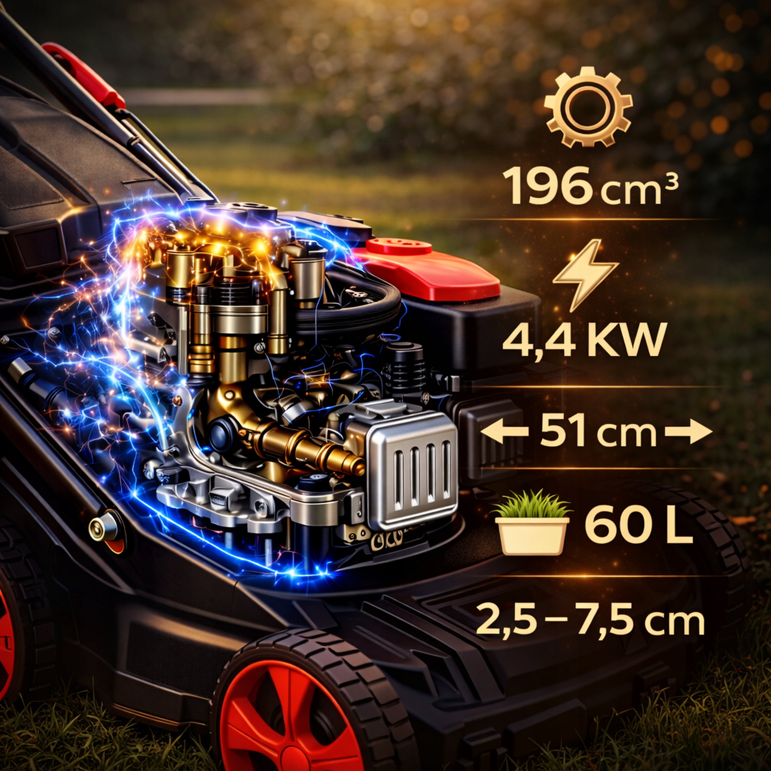POWERFUL PETROL MOWER WITH 53CM DRIVE ENGINE 196CC REVERSE NEW MODEL 9IN1 Brand Lehmann