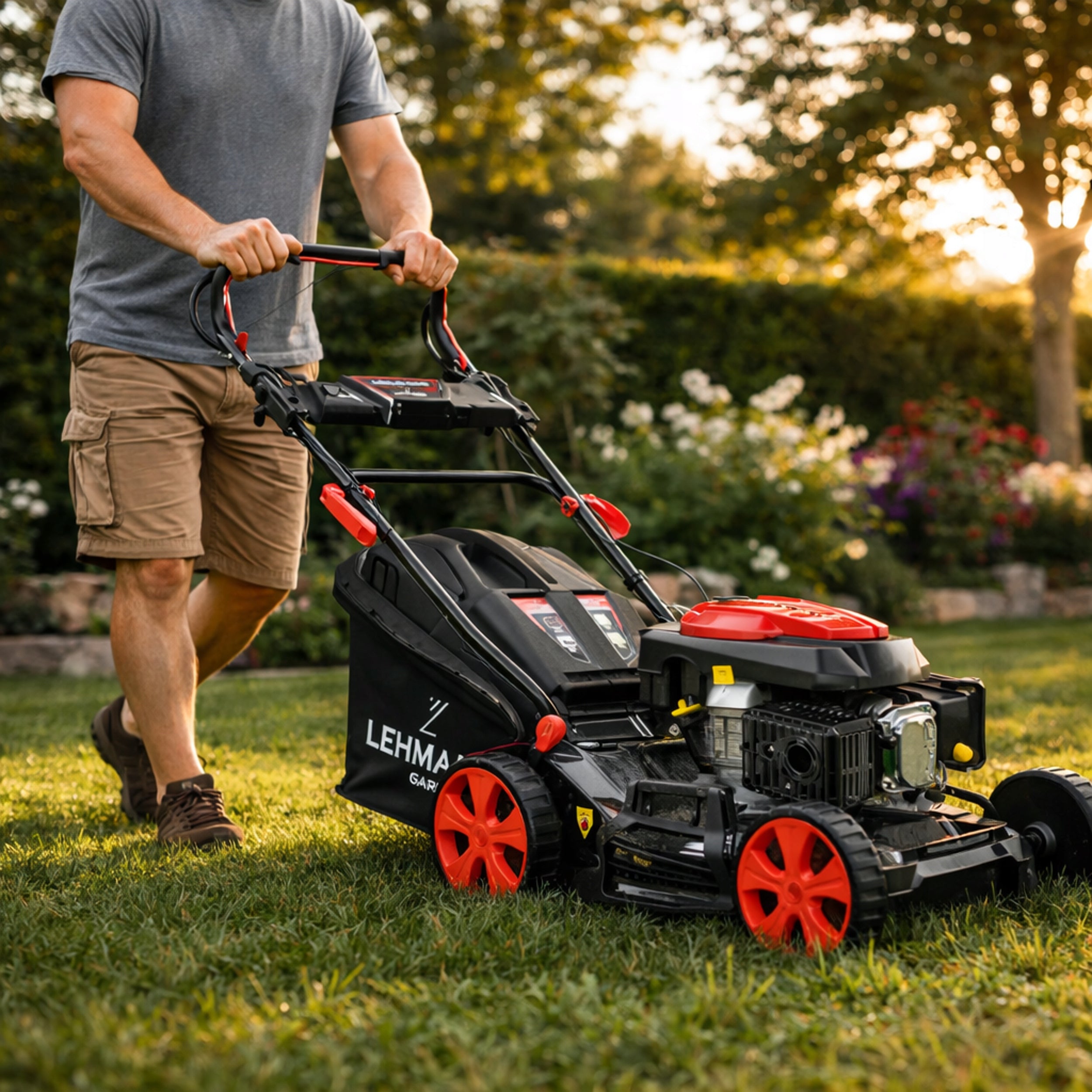POWERFUL PETROL MOWER WITH 53CM DRIVE ENGINE 196CC REVERSE NEW MODEL 9IN1 Manufacturer code KOSIARKA SPALINOWA LEHMANN 51CM Z NAPĘDEM