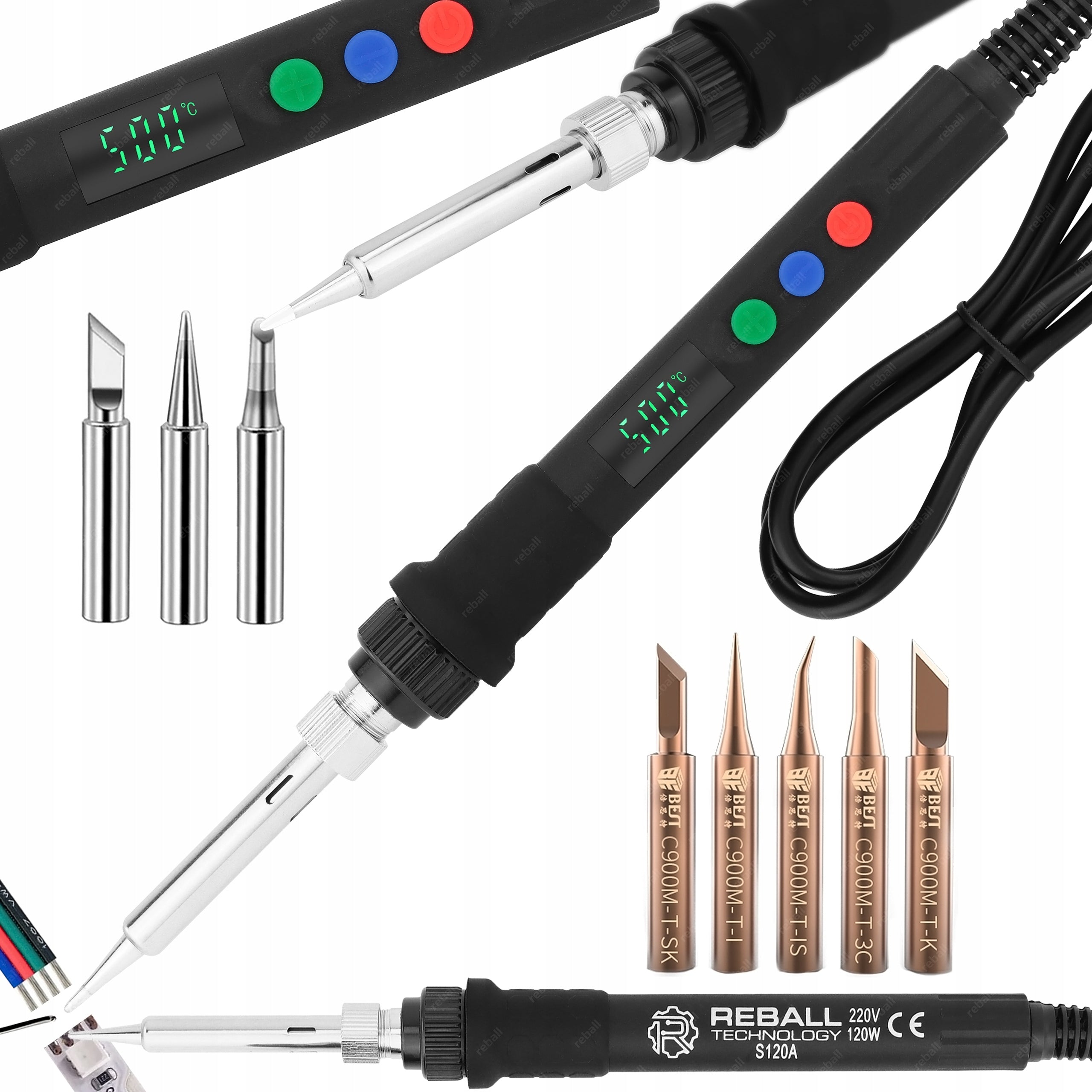 POWERFUL PRECISION SOLDERING IRON 900M + 8x TIP REBALL S120A 120W NEW MODEL Manufacturer code LUTOWNICA PRECYZYJNA S120A 8X GROT SLU0001156