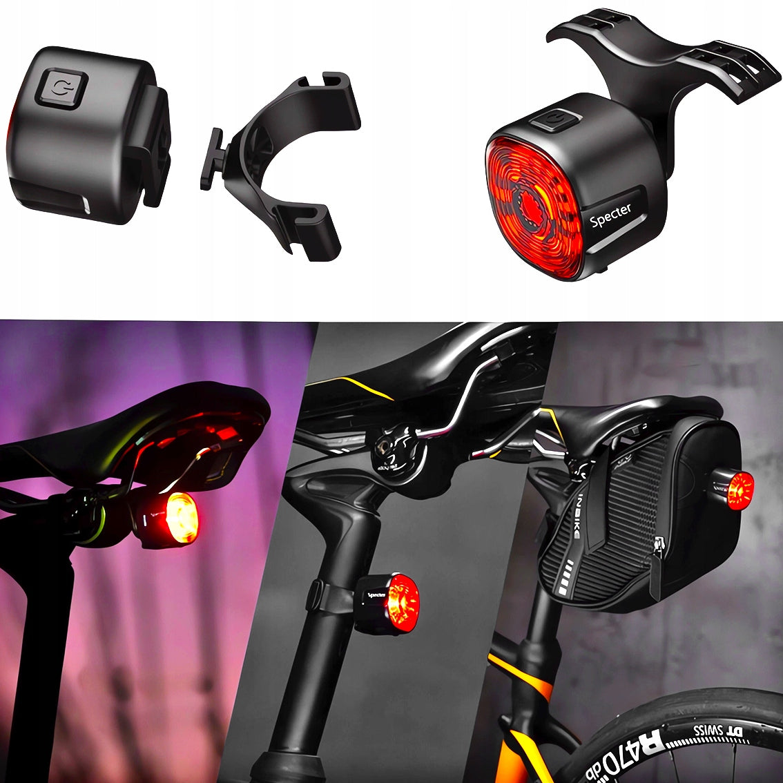 POWERFUL REAR LED BIKE LIGHT 6 Modes Rear 100 Hours USB-C RECHARGEABLE Packaging status original