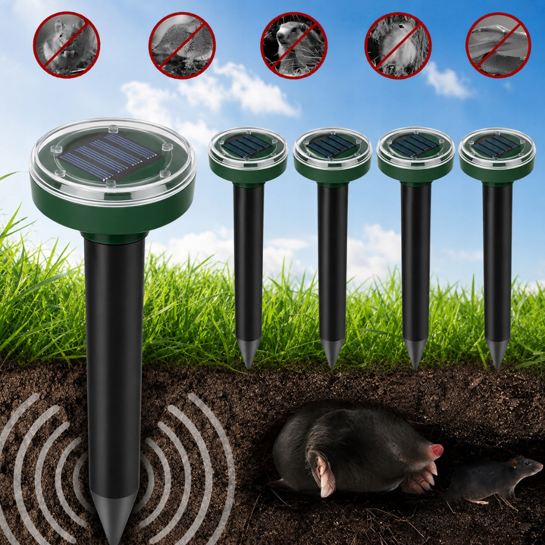 POWERFUL SOLAR DETERRENT FOR MOLES 3400 M2 RODENTS VOLES MICE 4 pcs. Packaging status original
