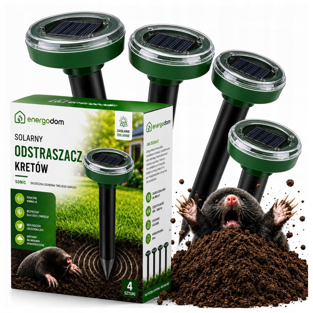 POWERFUL SOLAR DETERRENT FOR MOLES 3400 M2 RODENTS VOLES MICE 4 pcs.