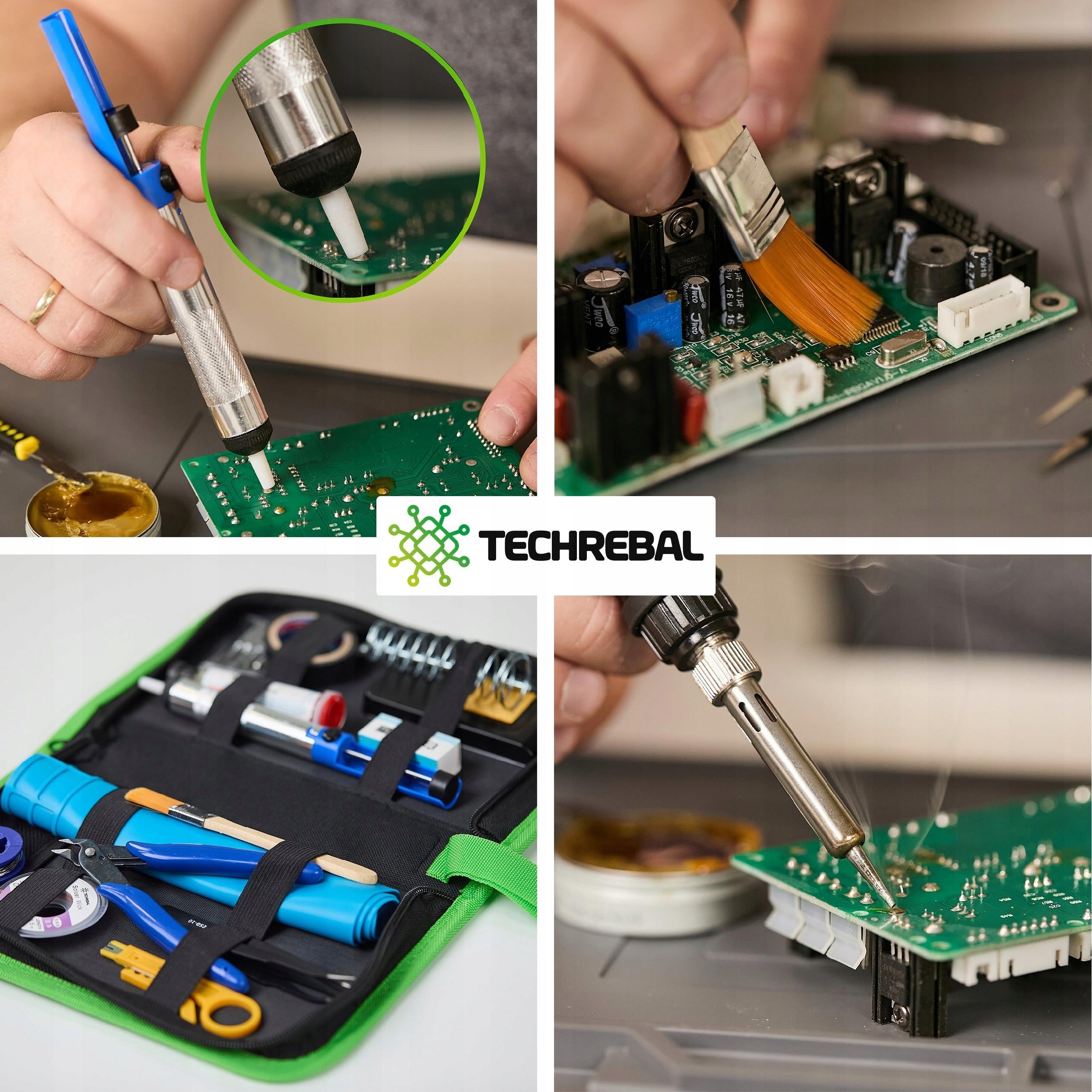 POWERFUL SOLDERING IRON 80W LARGE SOLDERING KIT 16in1 MAT BRAIDED TIN 5x TIP Brand Techrebal