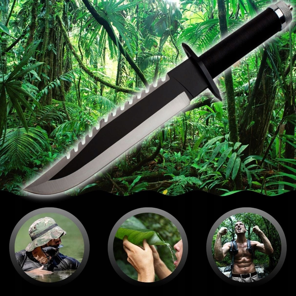 POWERFUL TACTICAL HUNTING KNIFE MILITARY SURVIVAL - RAMBO 2 LEATHER HOLSTER EAN (GTIN) 5906852910243