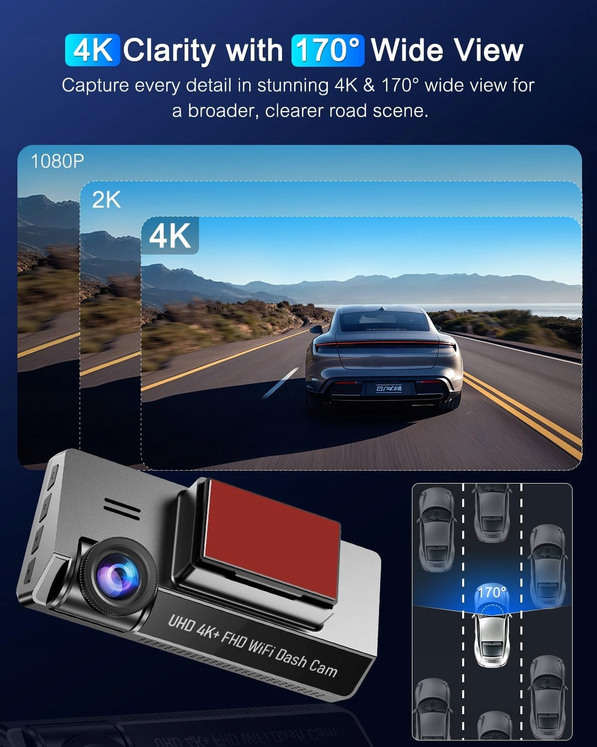 POYBPCY Car camera front 4K,WiFi,IPS3.69" CT369 screen Packaging status original