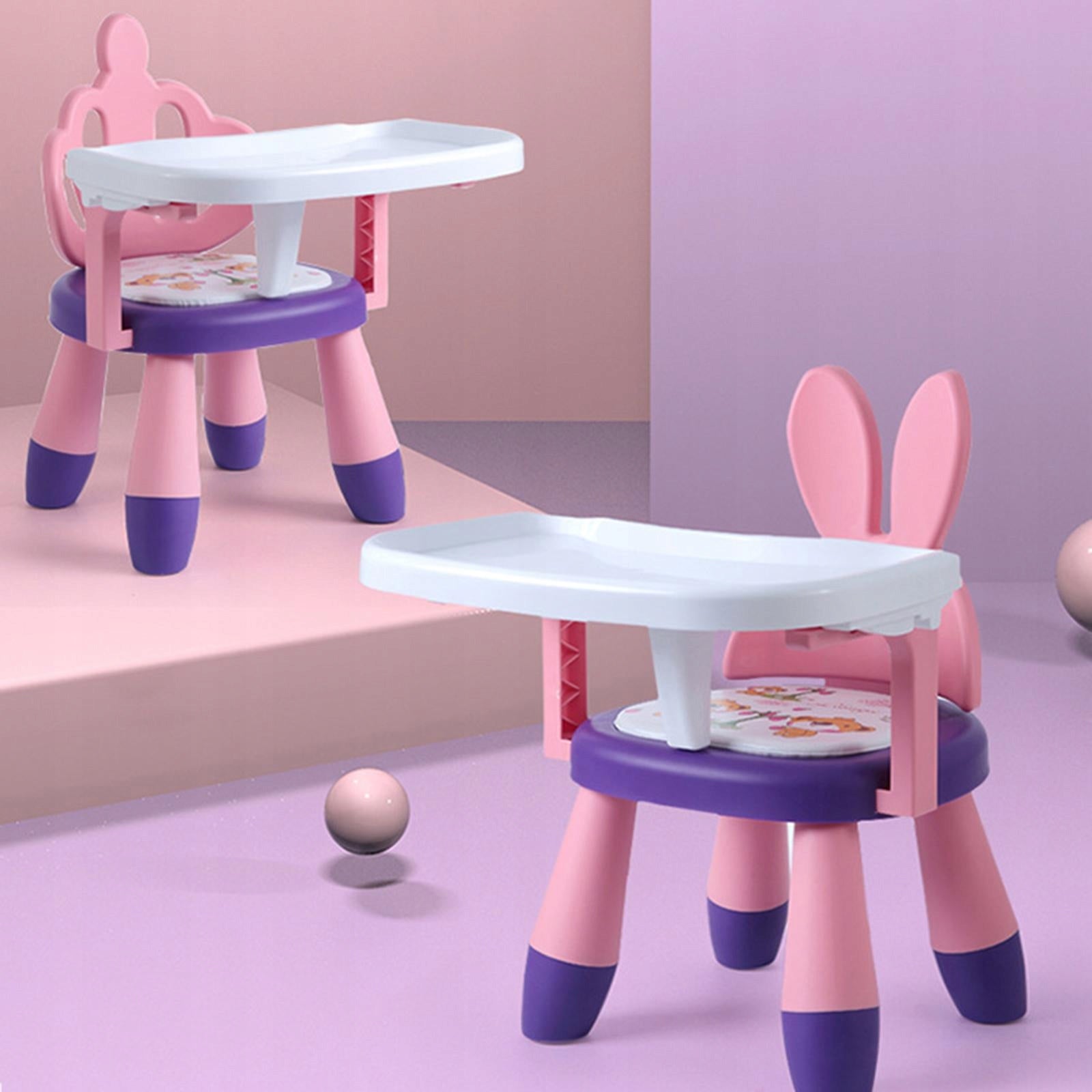 PP Plastic Baby Feeding Chair PVC Seat Anti Slip with Pink Purple Rabbit Color multicolor