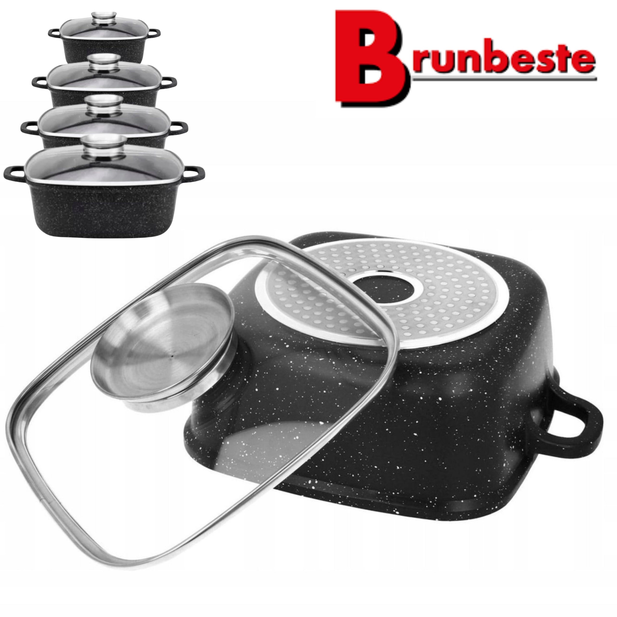 PRACTICAL SET OF SQUARE MARBLE POTS 16/20/24/28cm+FEET 2x Material aluminum