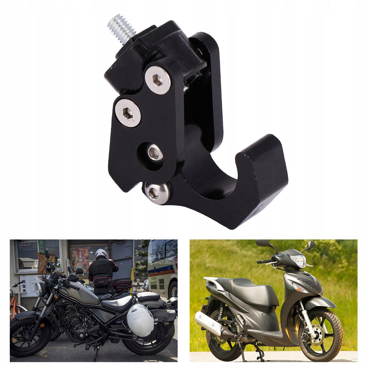 PRAKTYCZNY HAK SKŁADANY Z ALUMINIUM DO MOTOCYKLA CZARNY