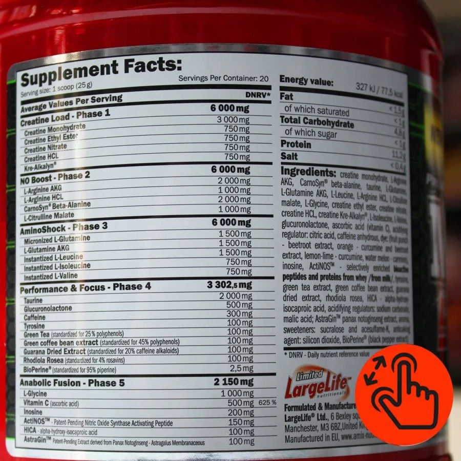 PRE-WORKOUT Amix - PUMP ARGININE AAKG Citrulline Creatine Focus Expiration date at least 1 year from the date of purchase