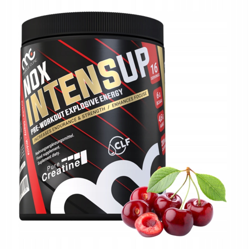 PRE-WORKOUT CAFFEINE BCAA AAKG MUSCLE CLINIC NOXINTENSUP 640G CHERRY Packaging status original