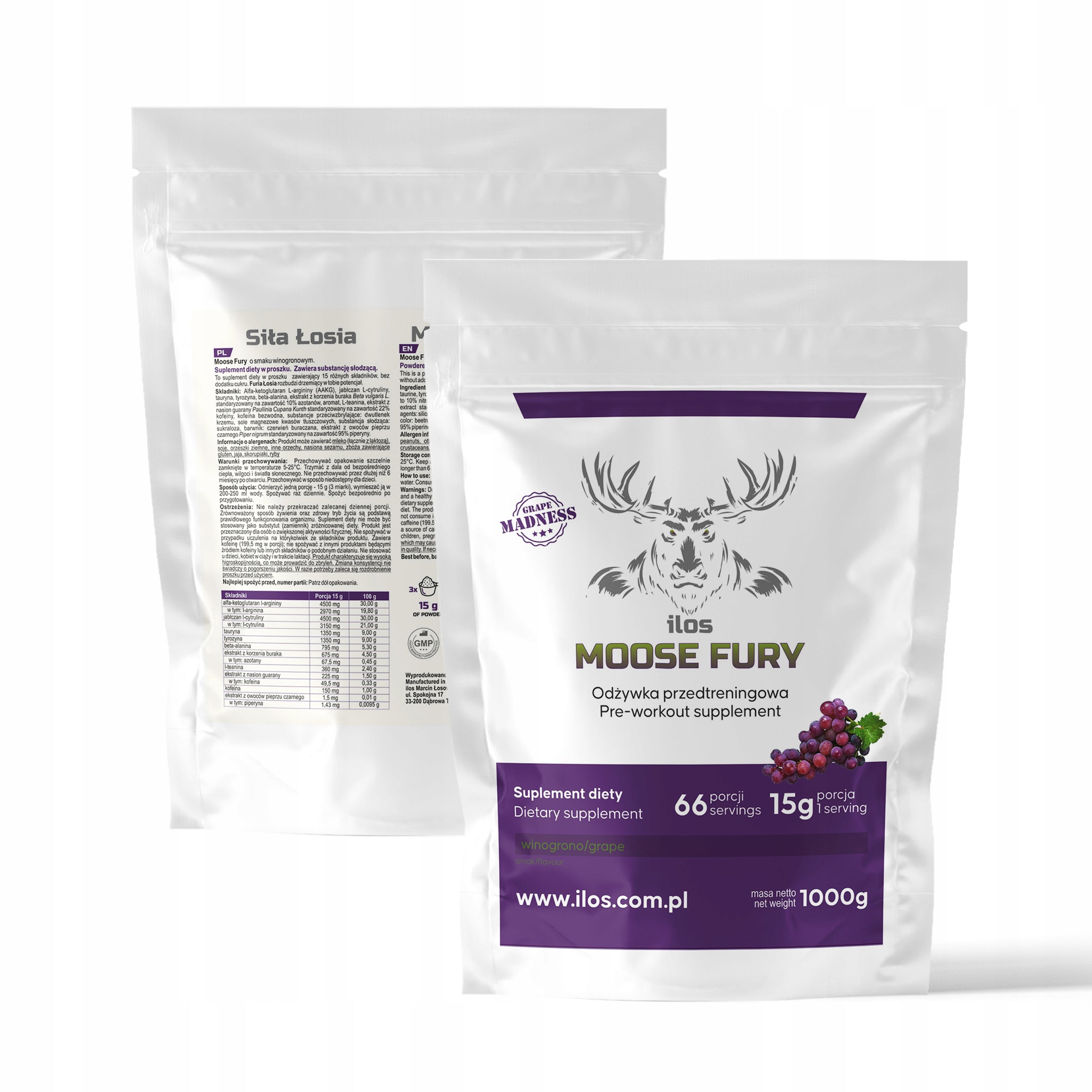PRE-WORKOUT PRE-WORKOUT 1000g 1kg GRAPE MOOSE FURY ELK FURY ilos Expiration date at least 1 year from the date of purchase