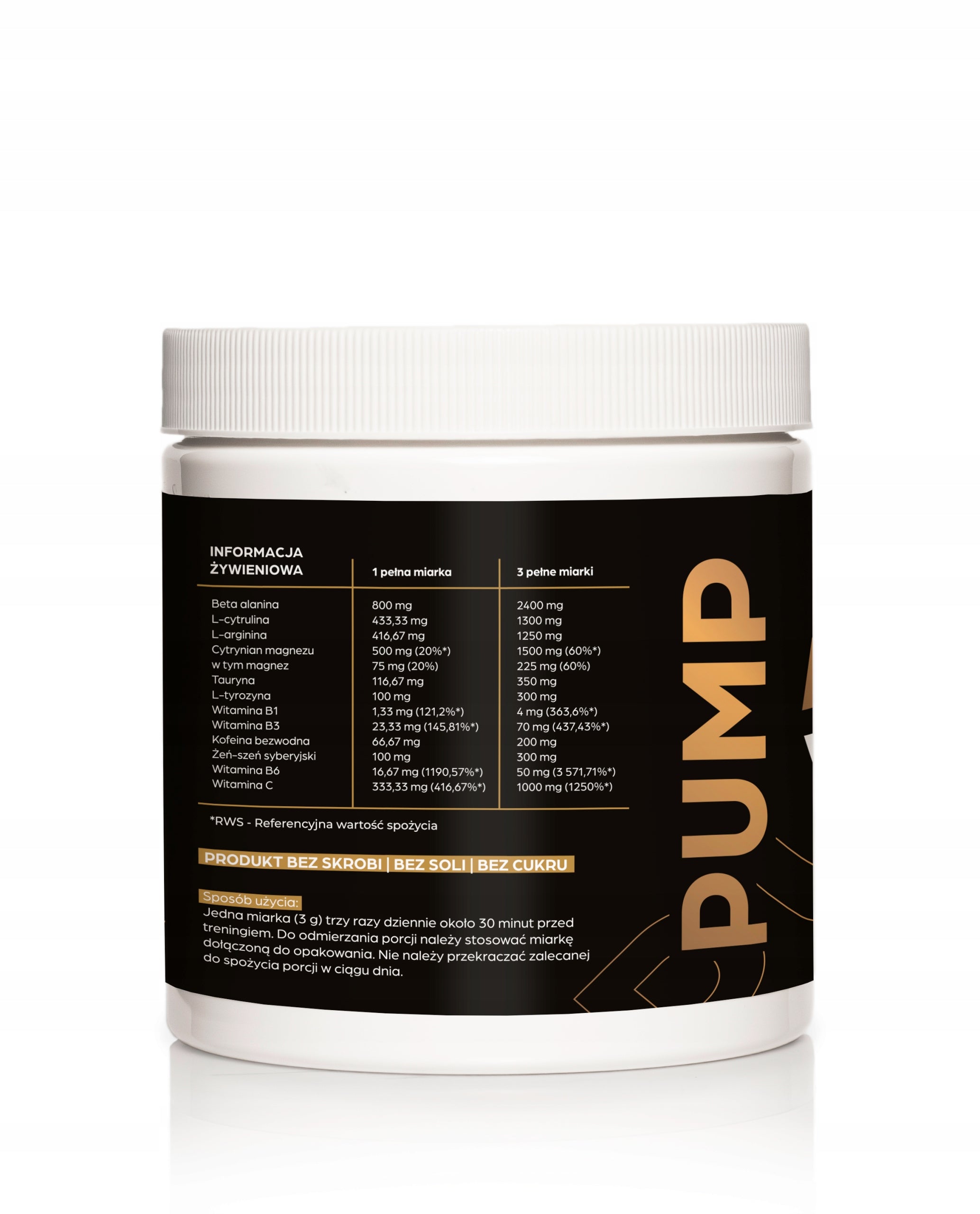 PRE-WORKOUT PUMP PRE-WORKOUT Pump Stimulation Strength Caffeine 800g Expiration date not specified