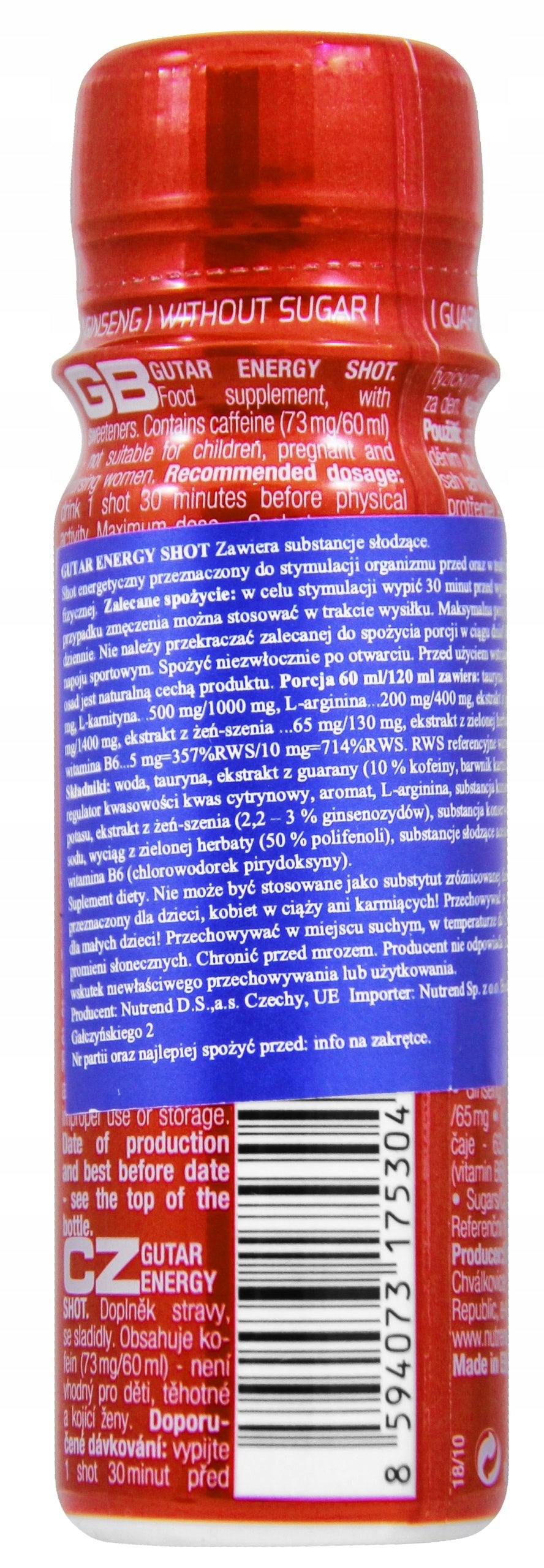 PRE-WORKOUT SHOT stimulation energy NUTREND GUTAR energy shot 60ml Expiration date not specified